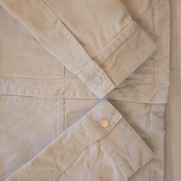 Zara 100% Cotton Cropped Barn Chore Jacket Oversized Cream Tan Womens Size Large - Picture 11 of 11